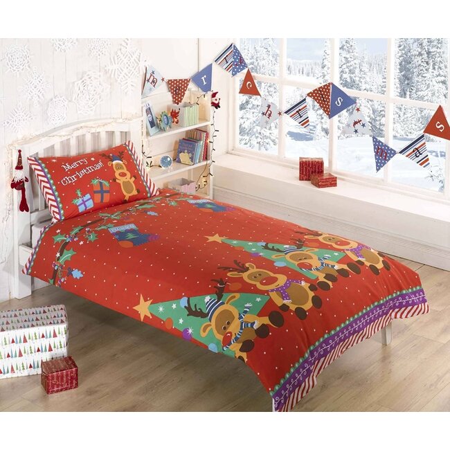 Kerst dekbedovertrek rendier - blended katoen - 135x200 + 50x75 cm