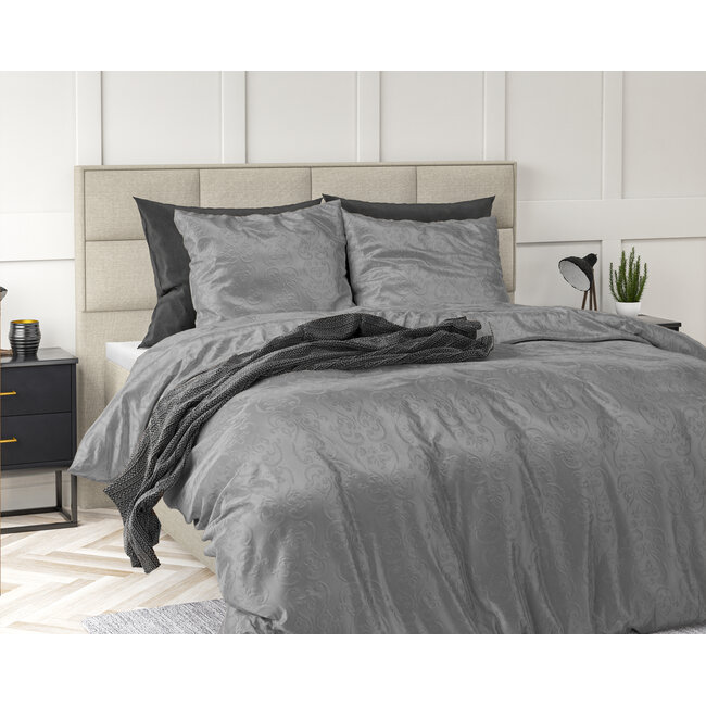Velvet dekbedovertrek Sultan - embossed - grijs - eenpersoons