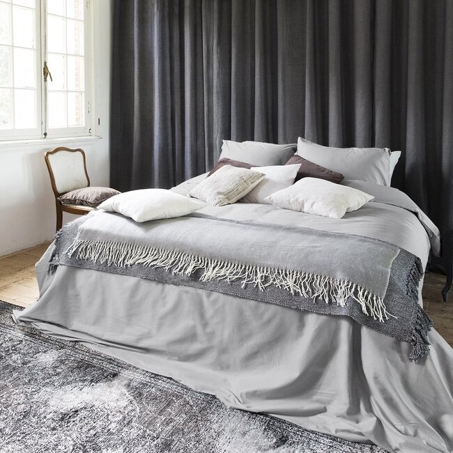 Katoen satijn dekbedovertrek Leonie - grijs -140x220 + 60x70 cm