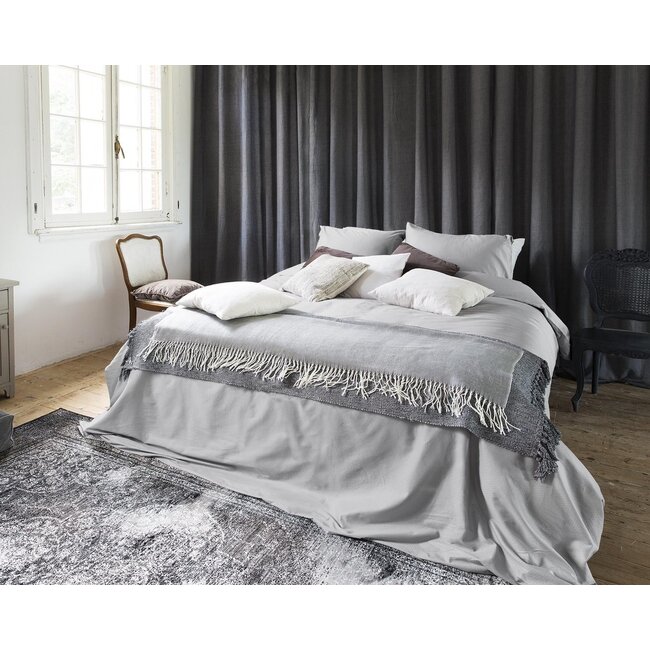 Katoen satijn dekbedovertrek Leonie - grijs -140x220 + 60x70 cm