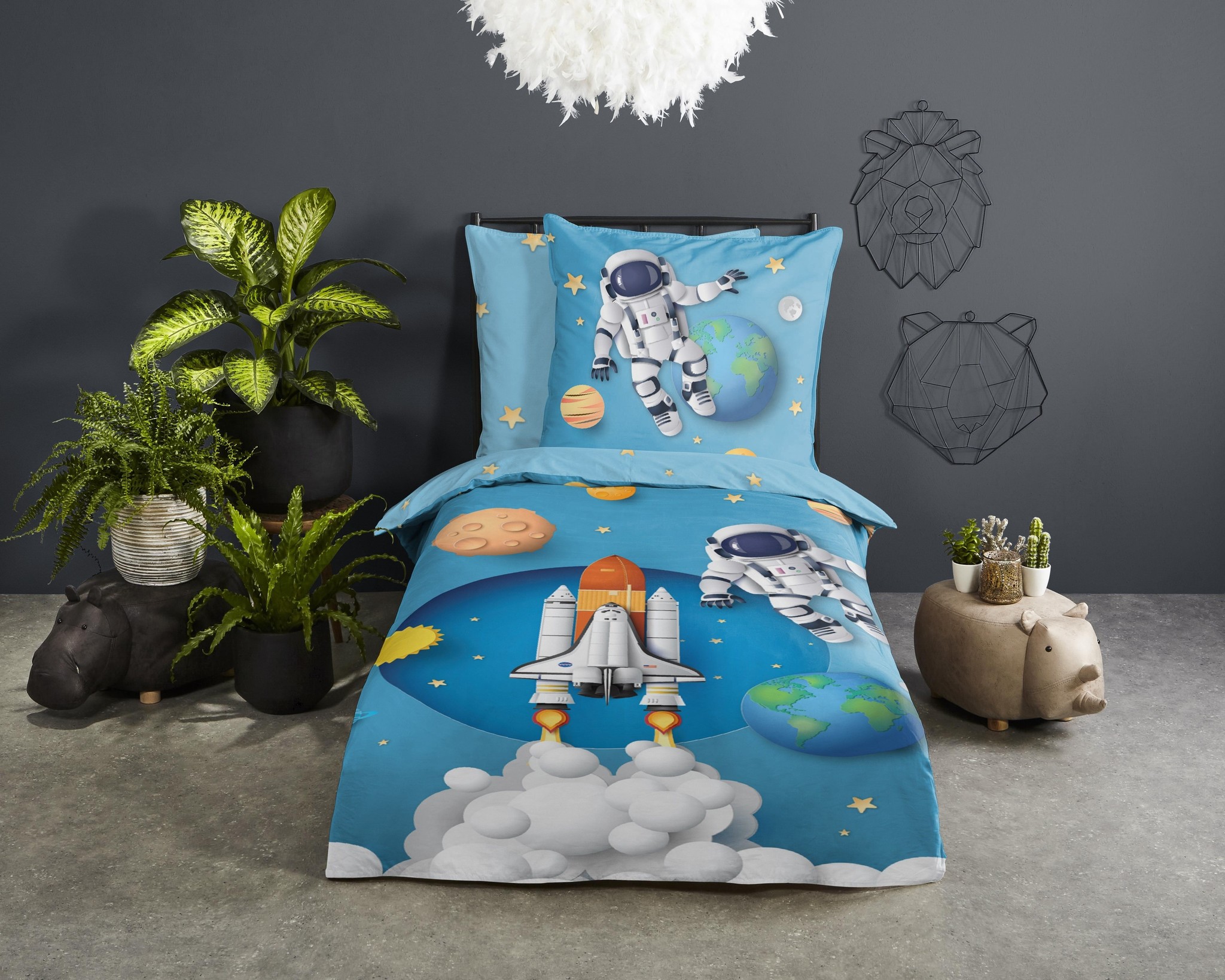 Good morning dekbedovertrek spaceworld - katoen - 140x220 + 60x70 cm