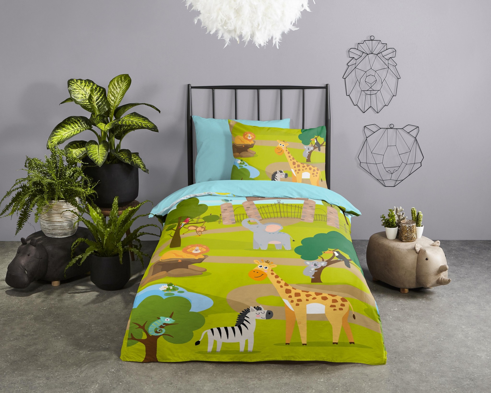 Dekbedovertrek dierentuin - 140x220+60x70 cm - katoen