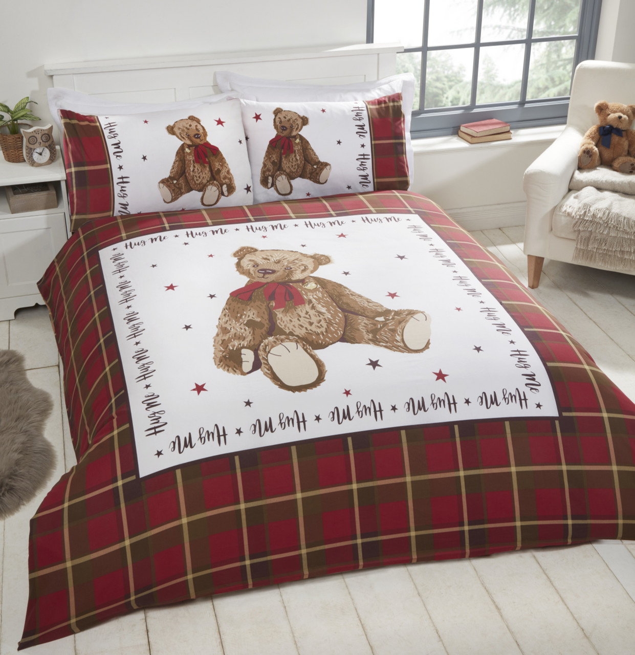 Hug me bear dekbedovertrek rood 135x200 + 50x75 cm