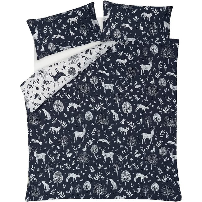 Polykatoen dekbedovertrek Woodlands - Navy - eenpersoons  (135x200 + 50x75 cm)