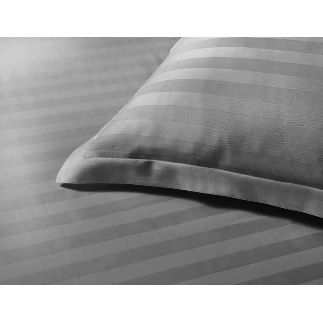 Hotelstreep dekbedovertrek uni satijn grijs - katoen satijn - 1-persoons (140x220 + 60x70cm)
