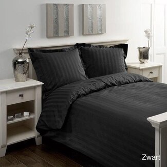 Papillon® Hotelstreep dekbedovertrek Uni Satijn zwart - katoen satijn - Lits-jumeaux (240x220 + 2st 60x70cm)
