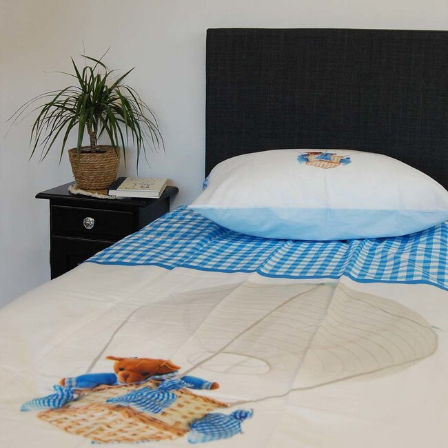 Katoen kinderdekbedovertrek Luchtballon beer blauw - 140x220 + 60x70 cm