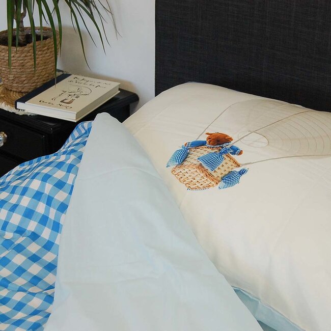 Katoen kinderdekbedovertrek Luchtballon beer blauw - 140x220 + 60x70 cm