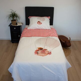 .Decoware® Katoen dekbedovertrek Luchtballon beer rood - 140x220 + 60x70 cm