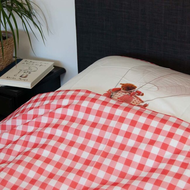 Katoen kinderdekbedovertrek Luchtballon beer rood - 140x220 + 60x70 cm