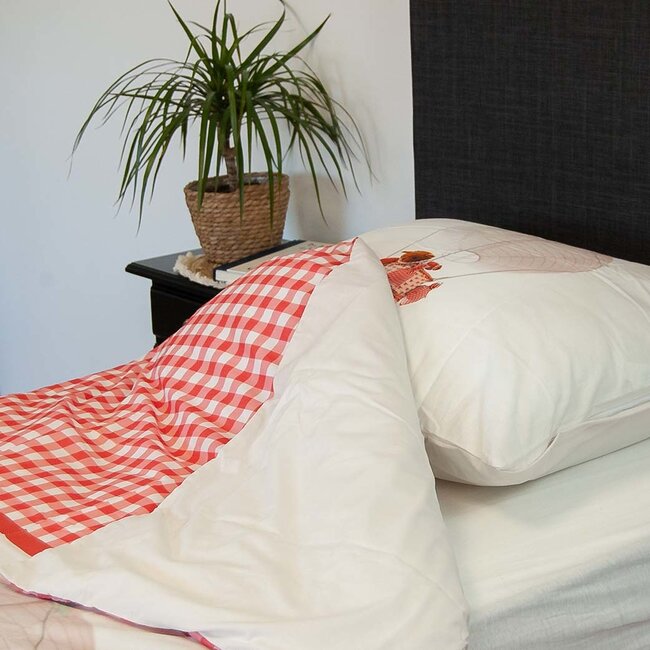 Katoen kinderdekbedovertrek Luchtballon beer rood - 140x220 + 60x70 cm