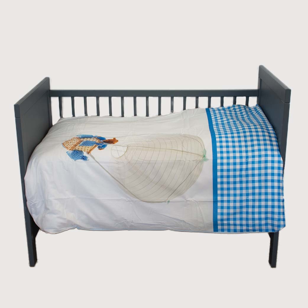 Ledikant dekbedovertrek Luchtballon beer blauw - katoen - 100x140 + 40x60 cm