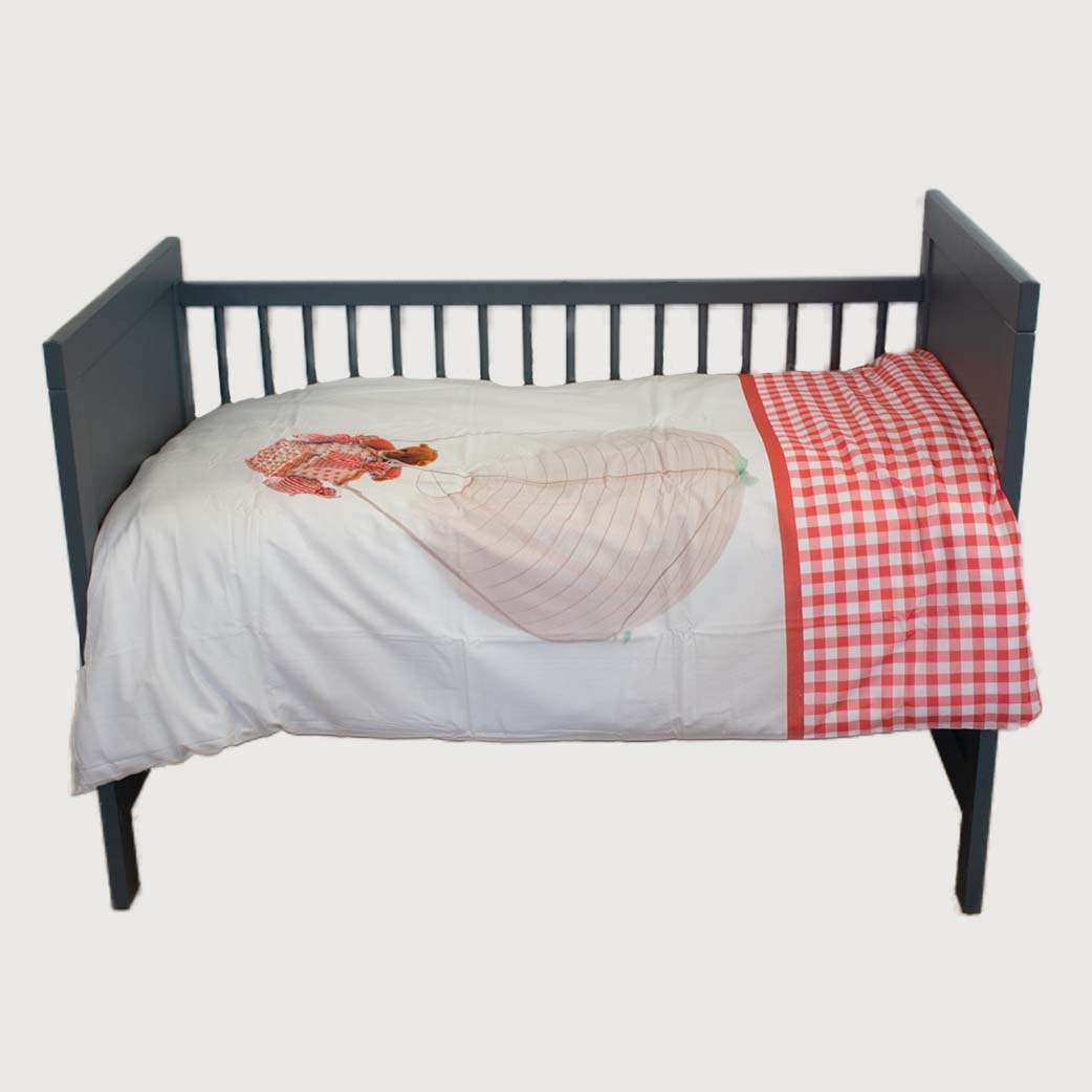Ledikant dekbedovertrek Luchtballon beer rood - katoen - 100x140 + 40x60 cm