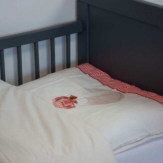 Decoware ledikant dekbedovertrek Luchtballon beer rood - katoen - 100x140 + 40x60 cm