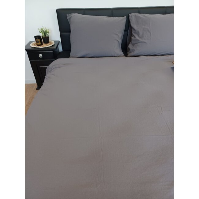 Decoware katoen dekbedovertrek Stone washed - antraciet - 1-persoons (140x220 + 60x70cm)