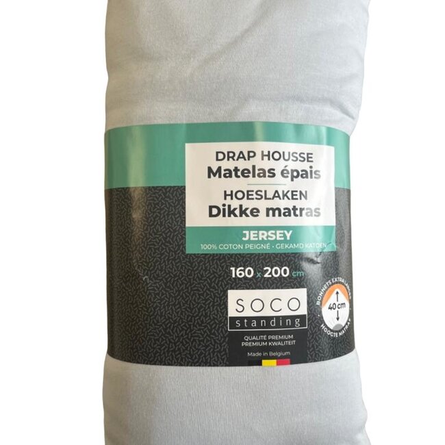 Boxspring hoeslaken - jersey -  blauw grijs - hoekhoogte 40 cm