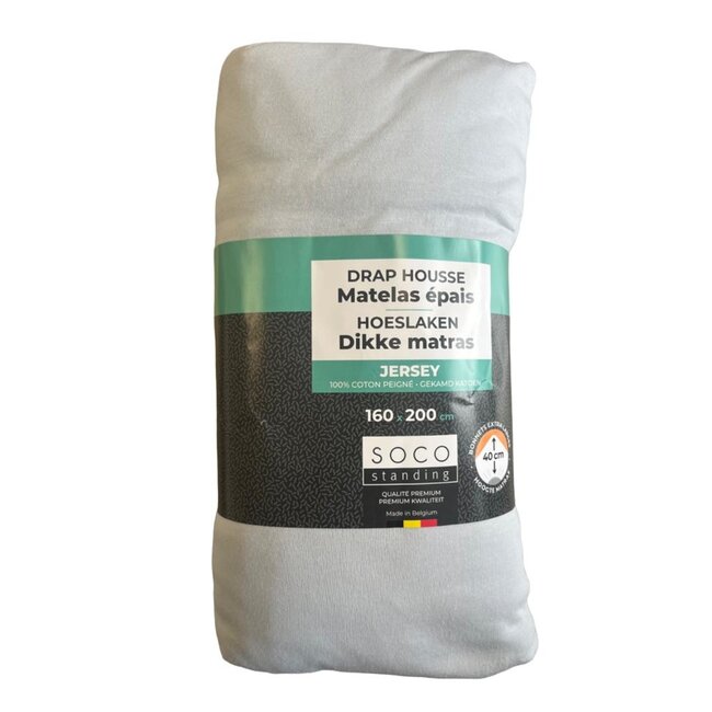 Boxspring hoeslaken - jersey -  blauw grijs - hoekhoogte 40 cm