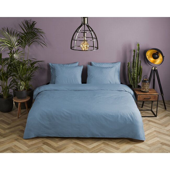Katoen dekbedovertrek uni Adria blauw