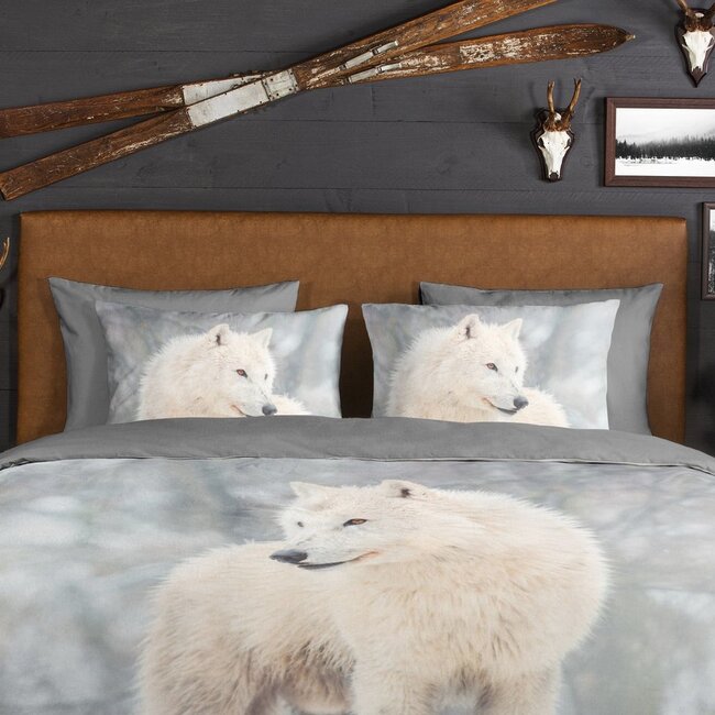 Flanel dekbedovertrek Wolf Julian - grijs