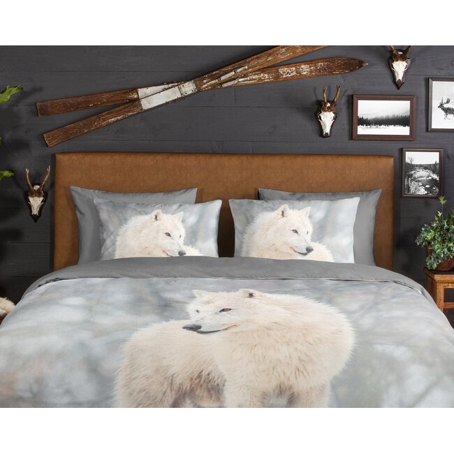 Flanel dekbedovertrek Wolf Julian - grijs