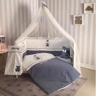 Bndeco Ledikant dekbedovertrek set - blauw beertje - katoen