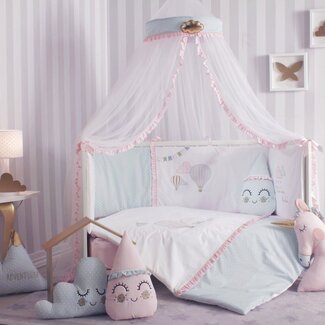 Bndeco Ledikant dekbedovertrek set - Ballon - roze/mint - katoen