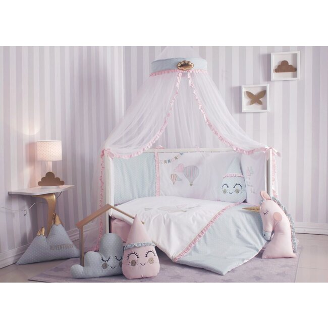 Ledikant dekbedovertrek set - Ballon - roze/mint - katoen