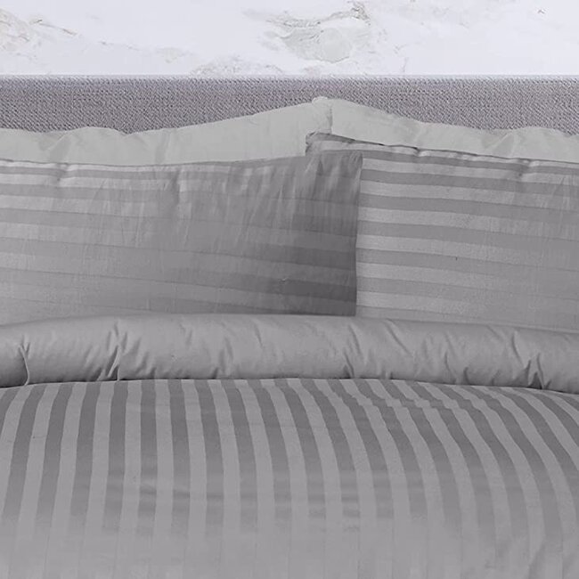 Polykatoen dekbedovertrek hotelstreep grijs - eenpersoons