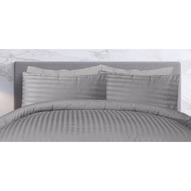 Polykatoen dekbedovertrek hotelstreep grijs - eenpersoons