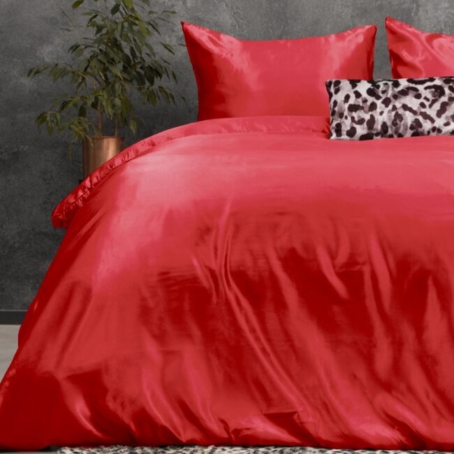 Glans satijn dekbedovertrek - rood