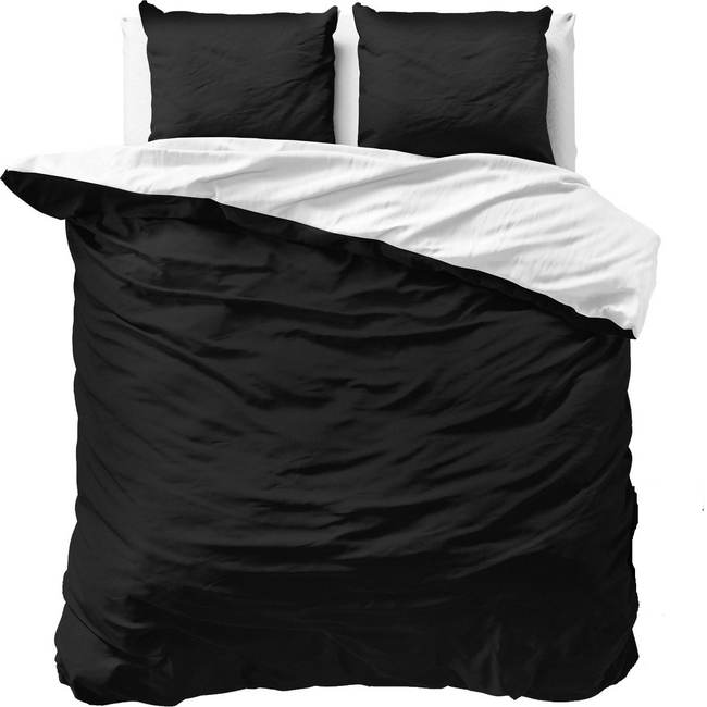 Katoen dekbedovertrek double face - zwart - wit