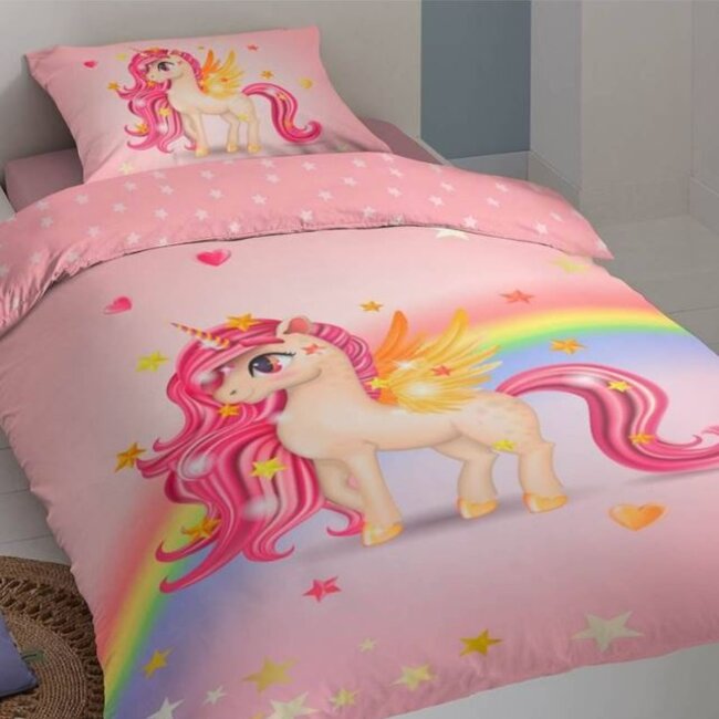 Katoen kinderdekbedovertrek Unicorn rainbow  - 140x220 + 60x70 cm
