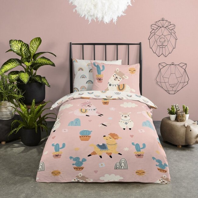 Katoen kinderdekbedovertrek Lalalama - 140x220 + 60x70 cm
