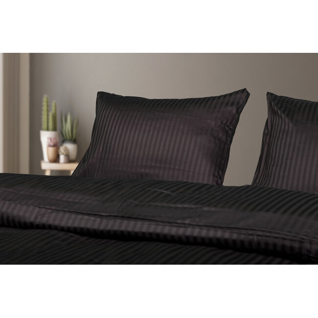 Hotelstreep dekbedovertrek - zwart - katoen satijn