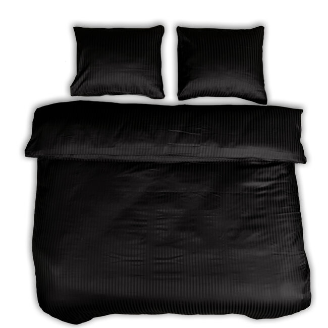 Hotelstreep dekbedovertrek - zwart - katoen satijn