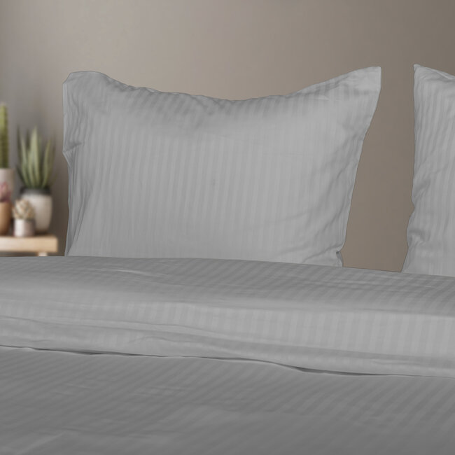 Hotelstreep dekbedovertrek - grijs - katoen satijn