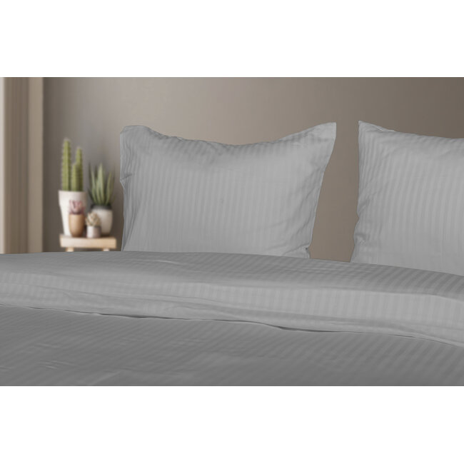 Hotelstreep dekbedovertrek - grijs - katoen satijn