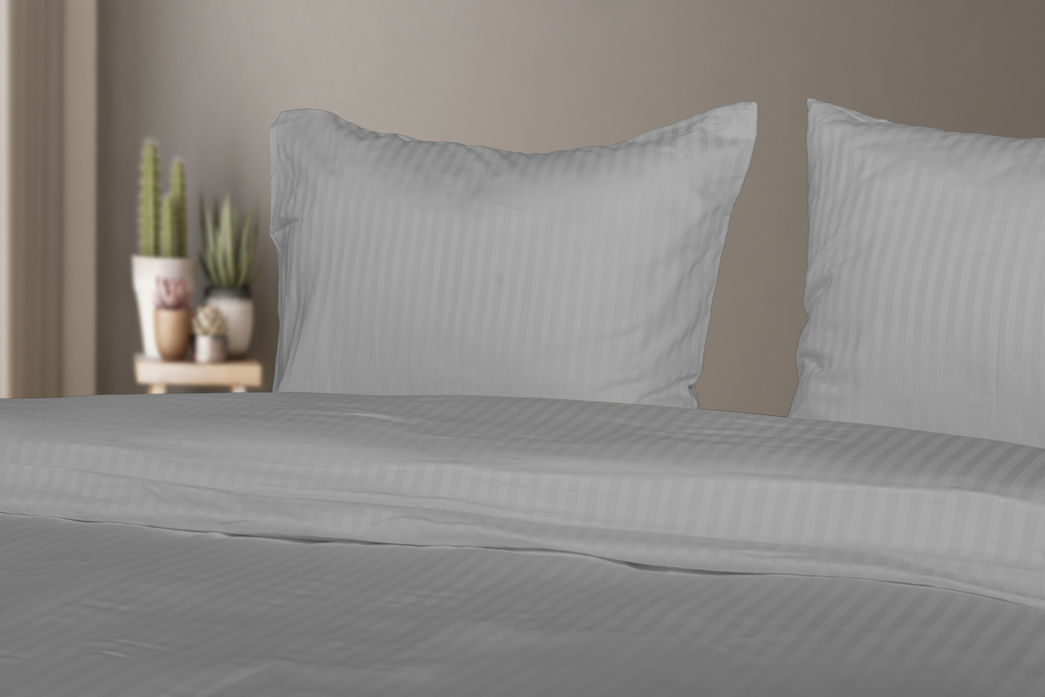 Decoware dekbedovertrek hotelstreep - Grijs - Katoen satijn (210TC)