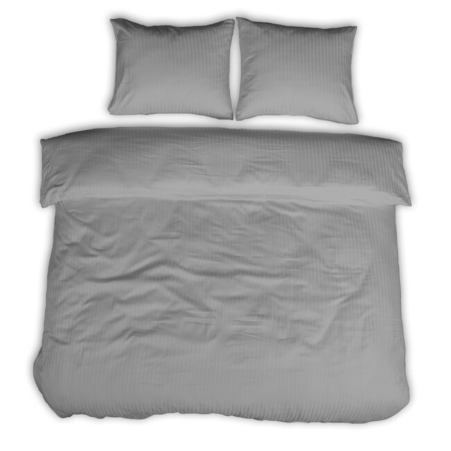 Hotelstreep dekbedovertrek - grijs - katoen satijn