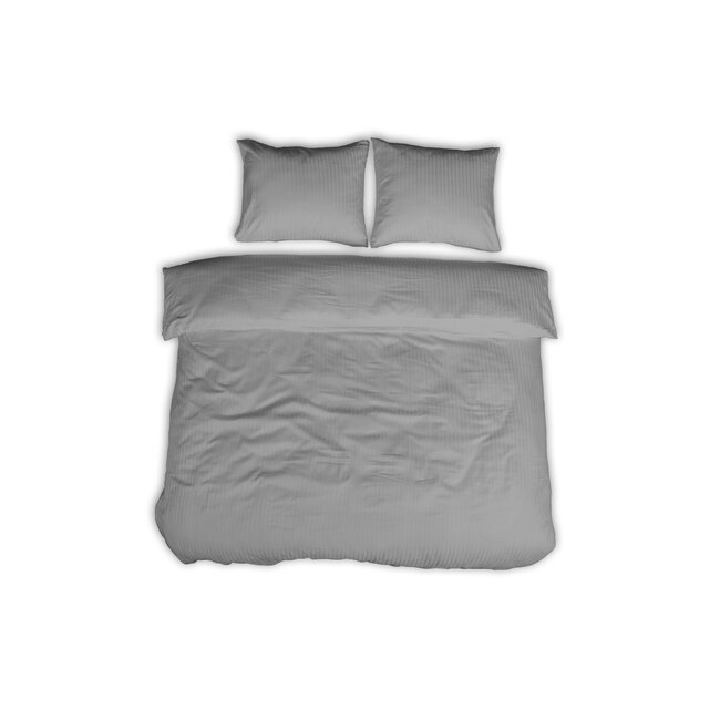 Hotelstreep dekbedovertrek - grijs - katoen satijn