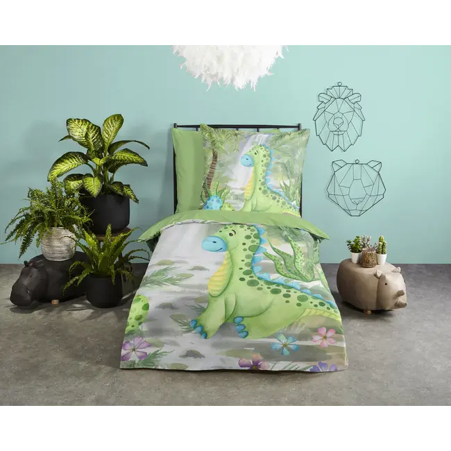Katoen kinderdekbedovertrek Dino ei -  140x220 + 60x70 cm