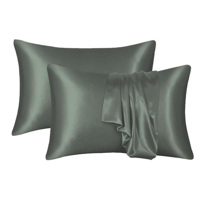 Decoware glans satijnen kussenslopen (2st) - 60x70 cm - antraciet