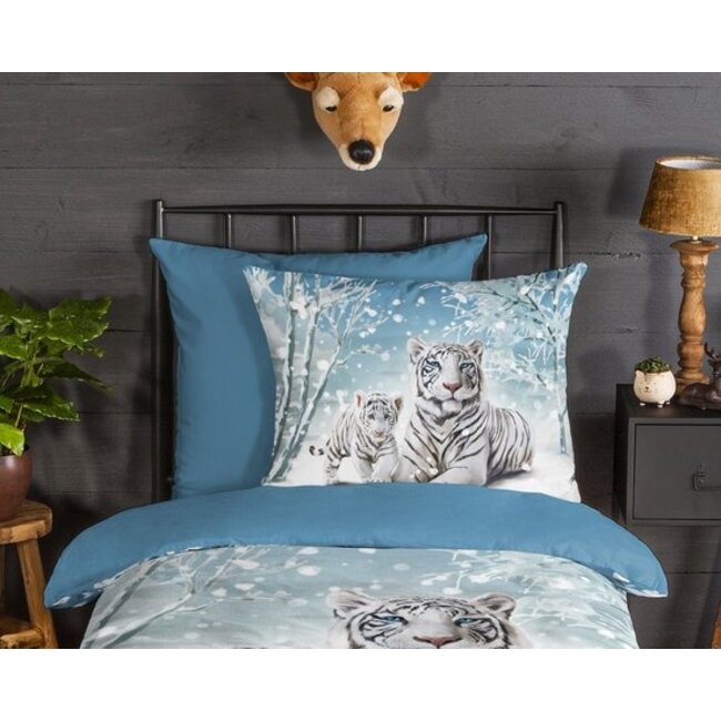 Flanel dekbedovertrek Tijger - 140x220 cm + 60x70 cm