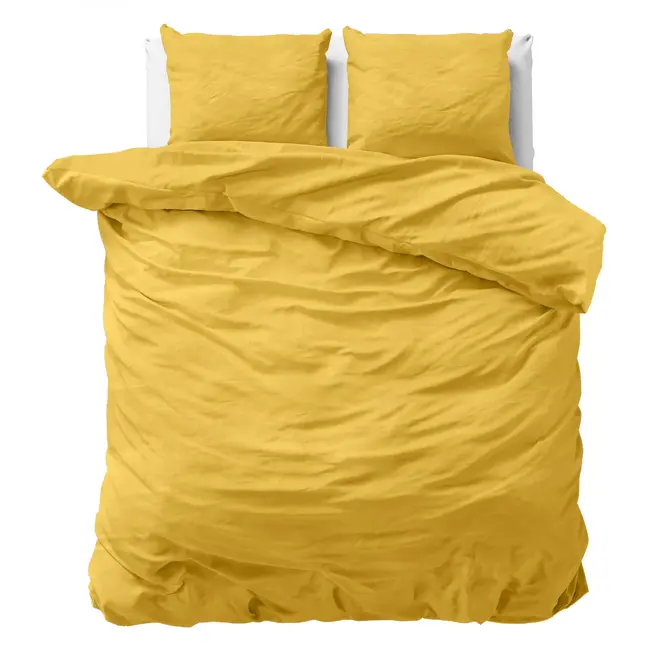 Katoen dekbedovertrek Stone washed - mosterd geel