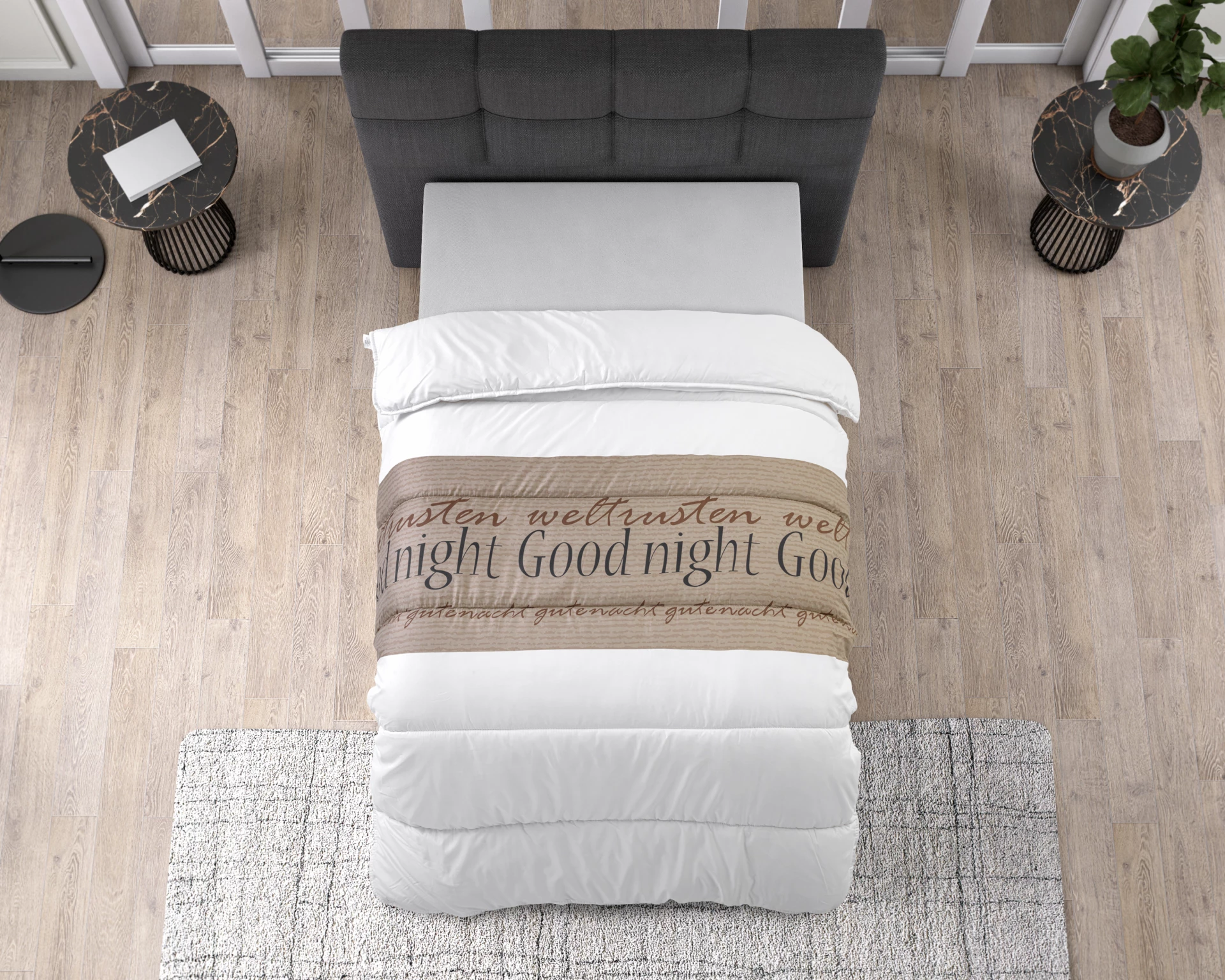 All in one lazy dekbed Goodnight wit - Dekbed en overtrek in 1