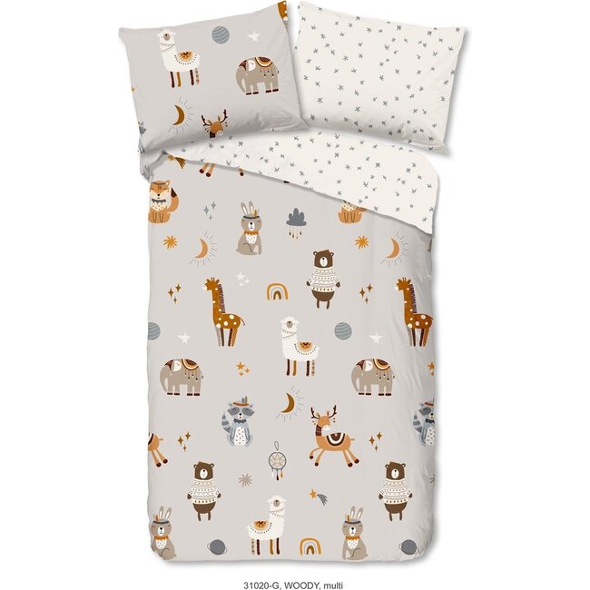 Katoen kinderdekbedovertrek Woody - 140x220 + 60x70 cm