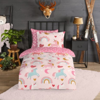 Good Morning Flanel dekbedovertrek Unicorn pink - eenpersoons