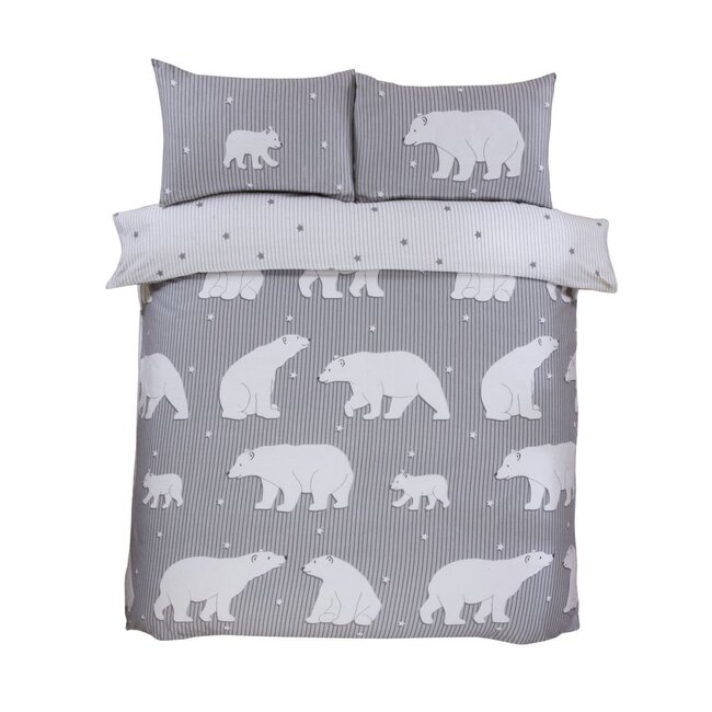Flanel dekbedovertrek ijsberen - grijs - Lits-jumeaux (230x220 + 2st 50x75cm)