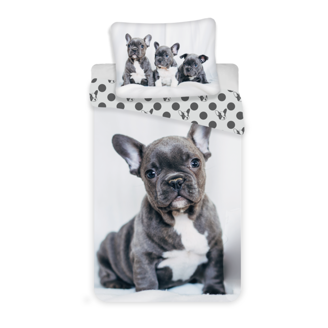 Katoen kinderdekbedovertrek Bulldog puppy's - 140x200 + 70x90 cm