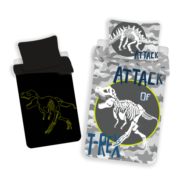 Glow in the dark kinderdekbedovertrek T-rex - katoen - 140x200 + 70x90 cm
